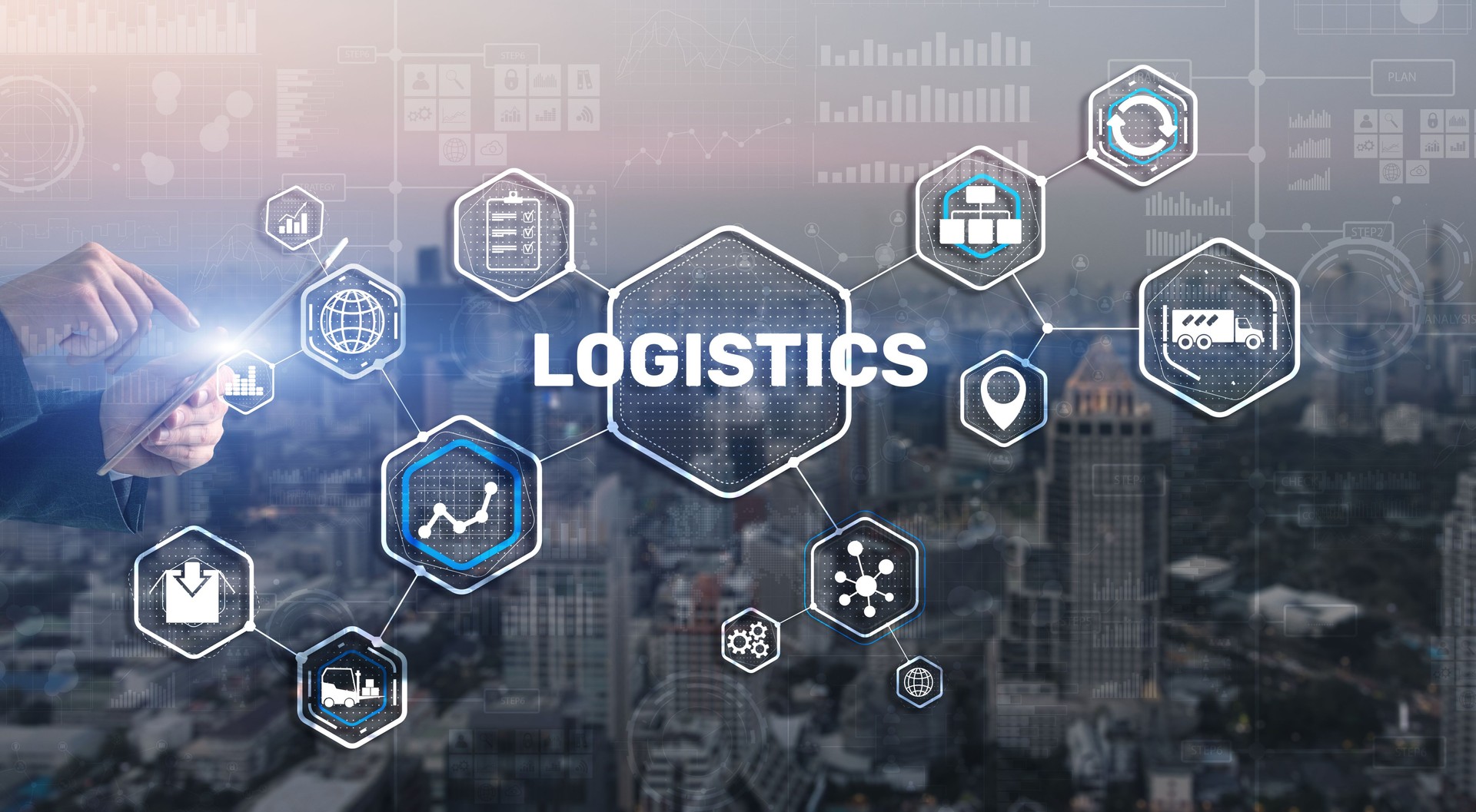 Logistic network distribution and transport concept. Goods delivery